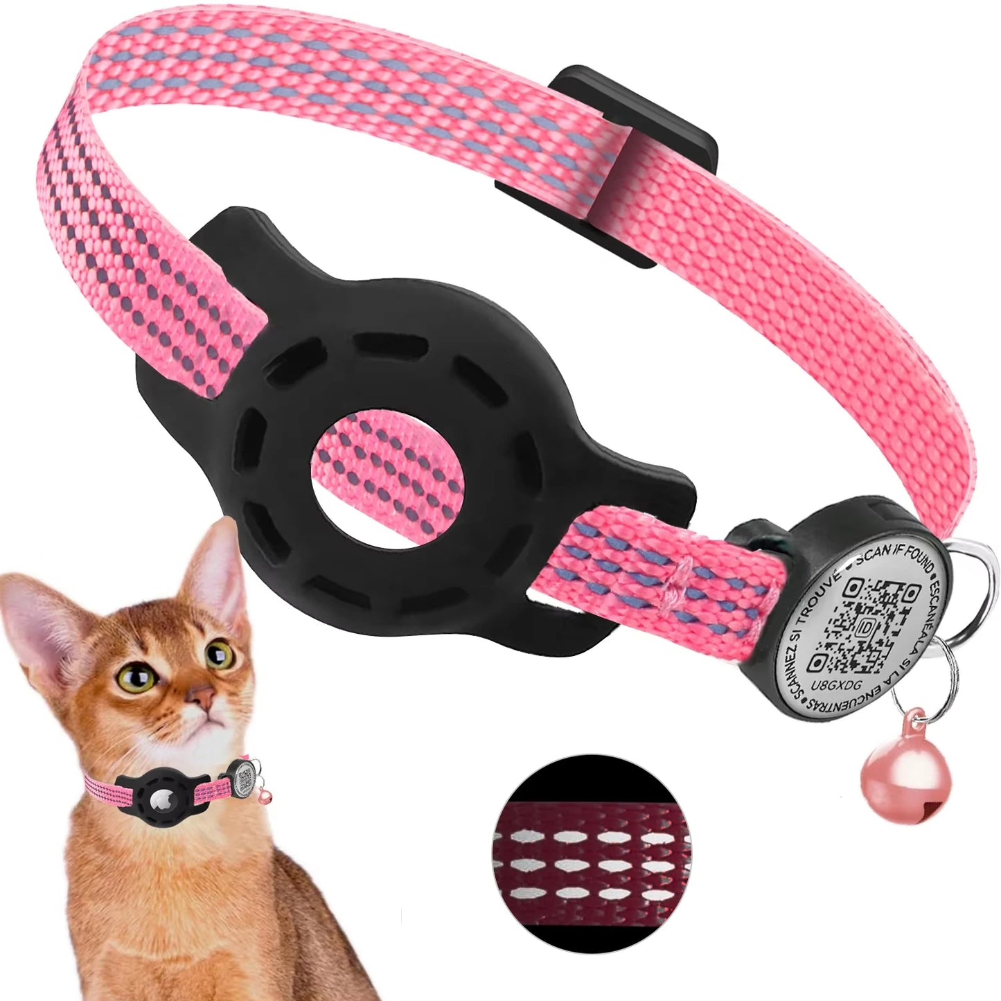 📍🐾 Reflective Cat GPS Collar with QR Tag & AirTag Case – Breakaway Safety