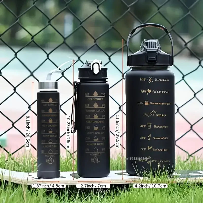 3PCS Gradient Sports Water Bottle Set (300ML / 900ML / 2L) – Leakproof Straw Fitness Bottle 💧✨