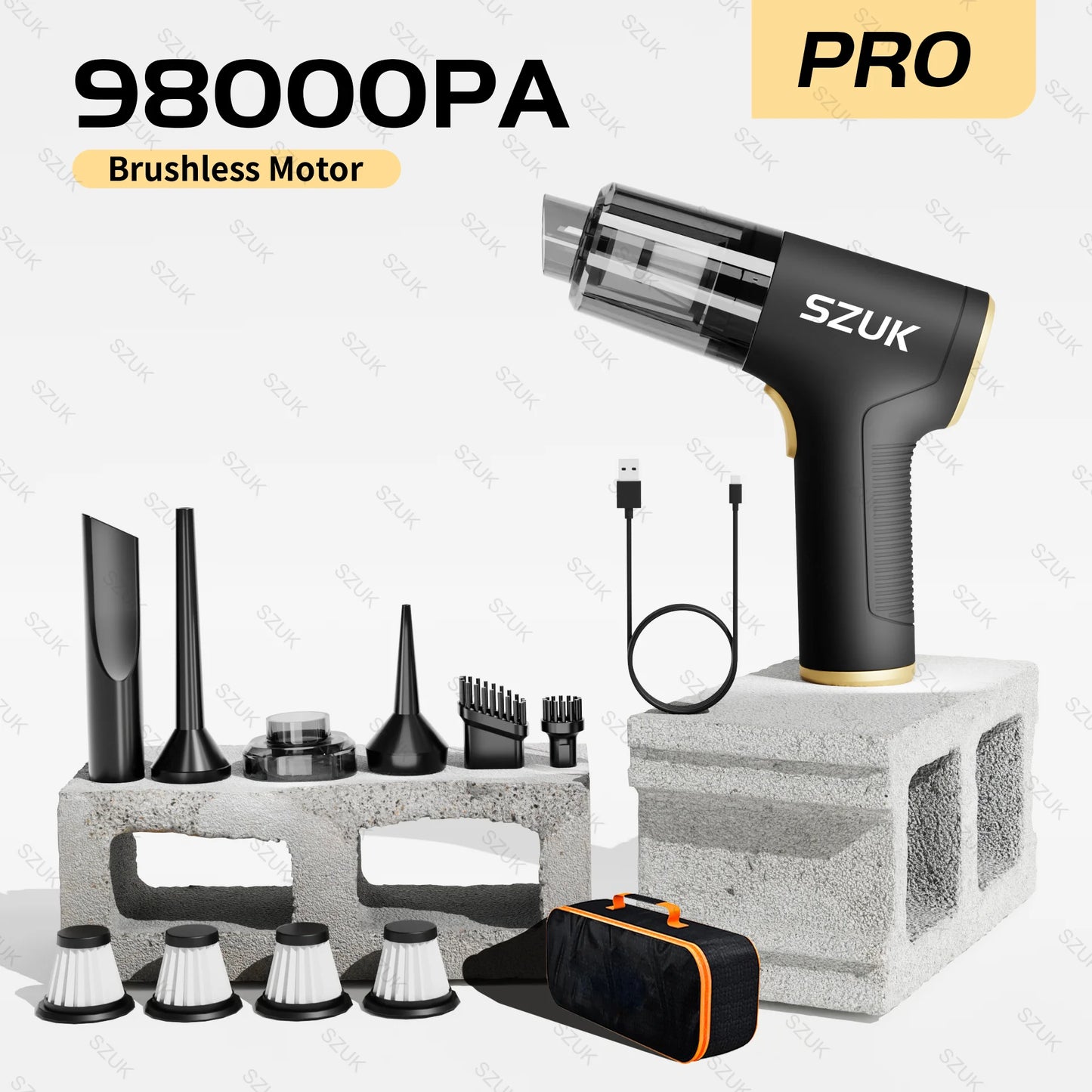 🚗🌀 SZUK 98000PA Wireless Car Vacuum Cleaner – Mini Powerful Handheld Vacuum with Strong Suction for Car & Home