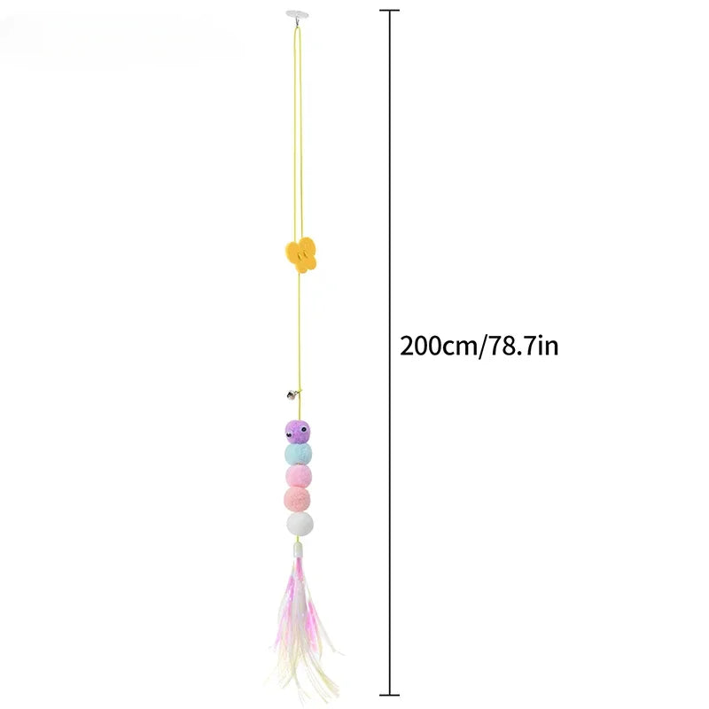 Interactive Hanging Cat Toy with Feather – Stretchable Elastic Rope Teaser
