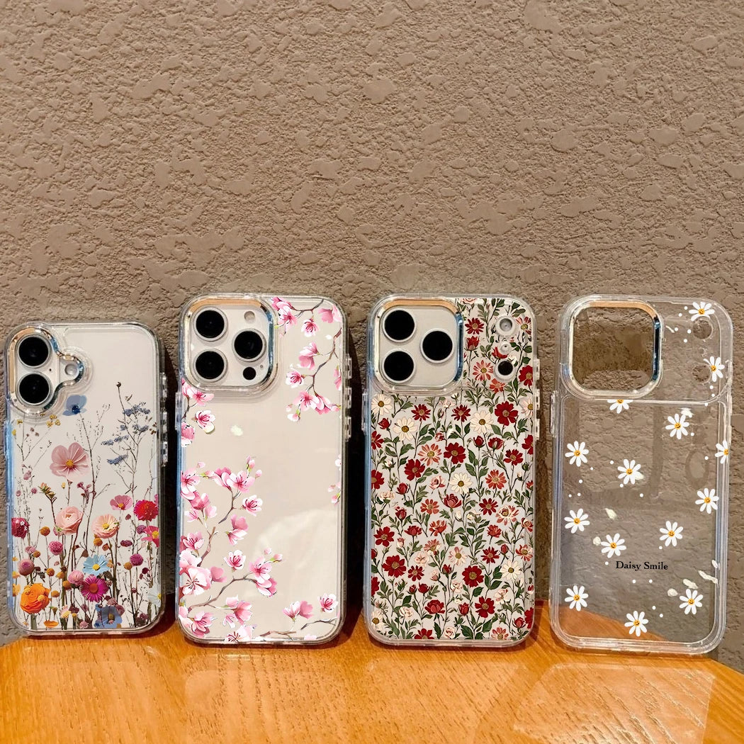 Daisy Floral Clear Phone Case with Metal Lens Frame for Google Pixel