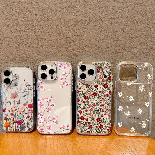 Daisy Floral Clear Phone Case with Metal Lens Frame for Google Pixel