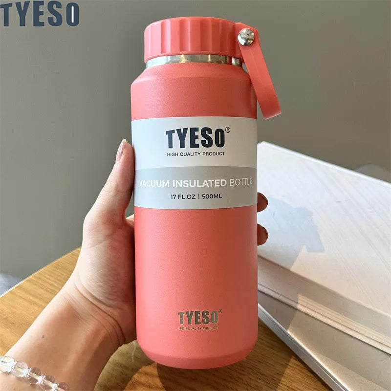 TYESO Large Capacity Insulated Water Bottle – Portable Handle Sport Travel Mug 💧✨