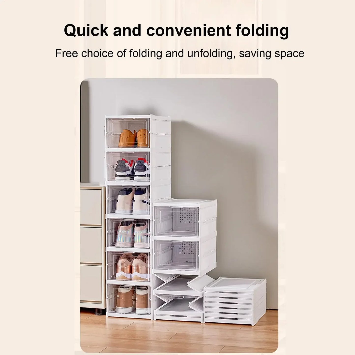 👟✨ Clear Shoe Rack Storage Organizer | Foldable Stackable Shoe Boxes 🧼 | Transparent Shoe Storage for Bedroom, Hallway, Dorm & Workplace