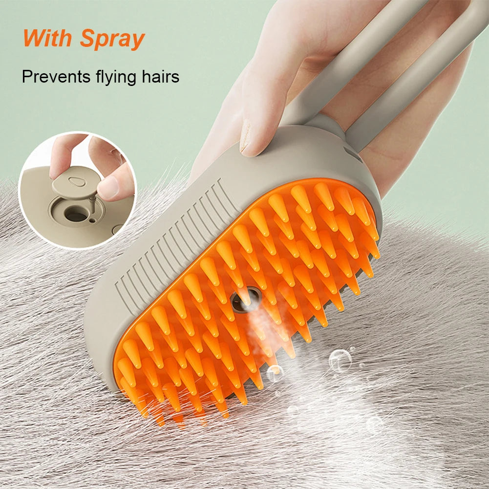 ✨ 3‑in‑1 Pet Electric Steam Brush | Cat & Dog Cleaning Spray Massage Grooming Comb | Retractable Handle | USB Rechargeable Hair Removal Beauty Brush