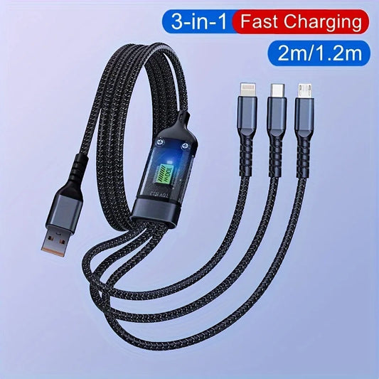 100W 3-in-1 MFi Transparent Fast Charging Cable with LED Pilot Lamp