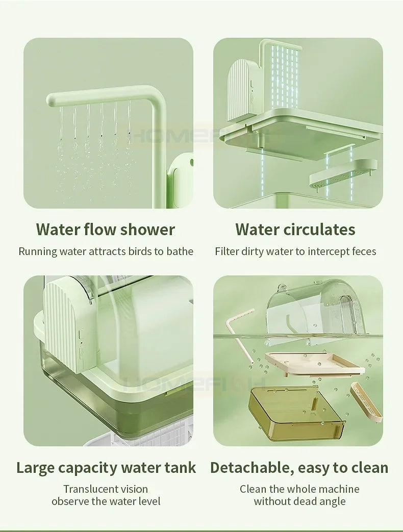 🐦💦 Clear Hanging Bird Bath with Automatic Water Circulation | Space-Saving Bird Shower 🚿 | Easy-Clean Bird Cage Accessory