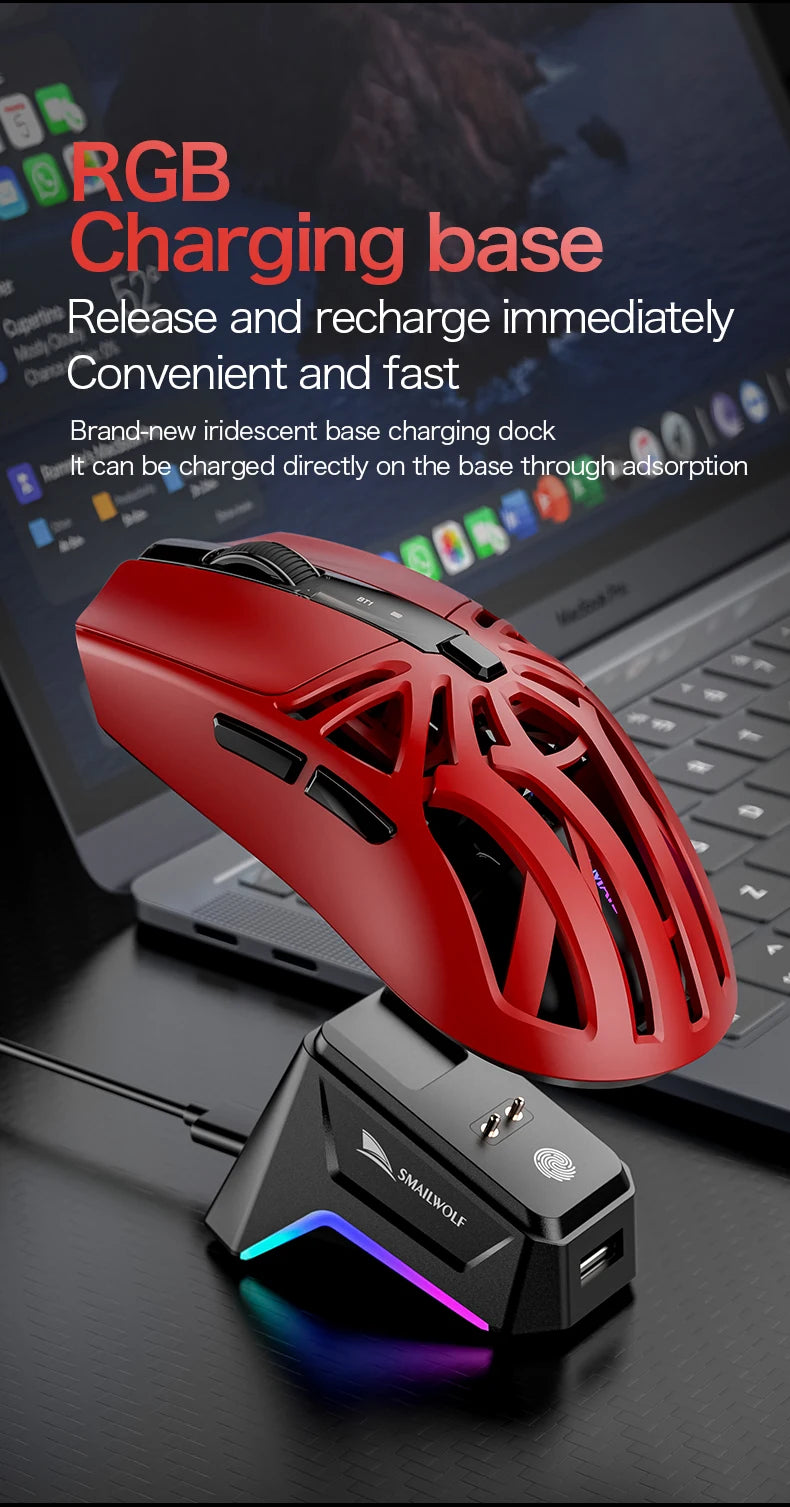 🔥🖱️ SMAILWOLF M8 Wireless RGB Gaming Mouse – 12000 DPI Tri-Mode