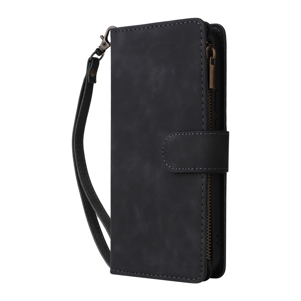 CAESBON Wallet Zipper Magnetic Flip Case with Kickstand for Google Pixel