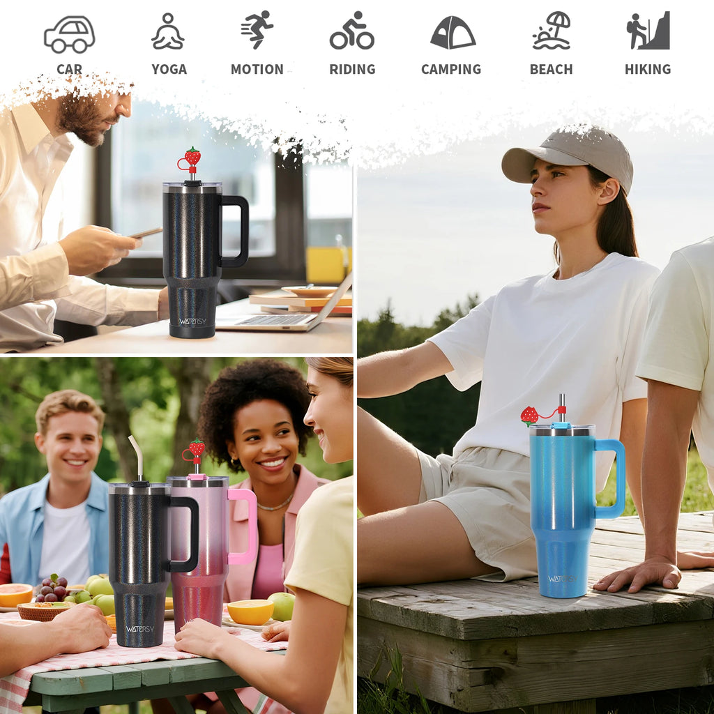 WATERSY 30oz / 40oz Insulated Tumbler – Stainless Steel Travel Mug with Handle & Straw 💧✨