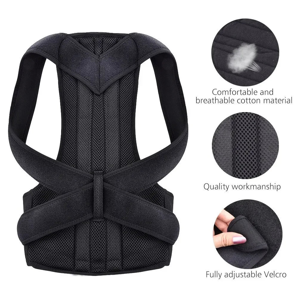 Adjustable Back posture corrector with breathable shoulder and waist support straps