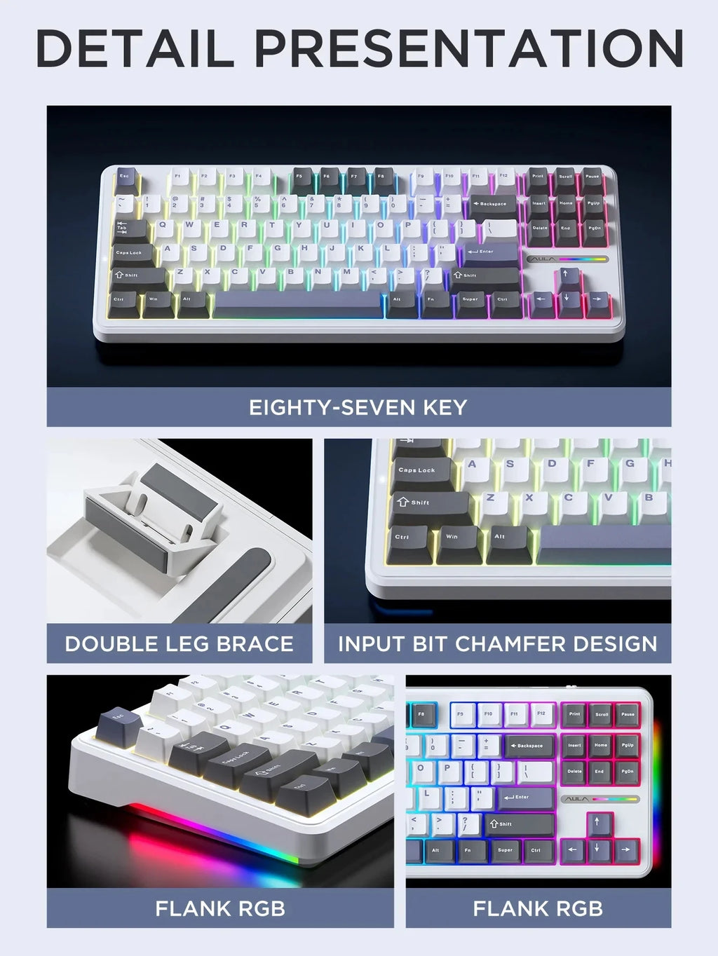 AULA F87 Pro Mechanical Keyboard – Tri-Mode Wireless RGB 87-Key