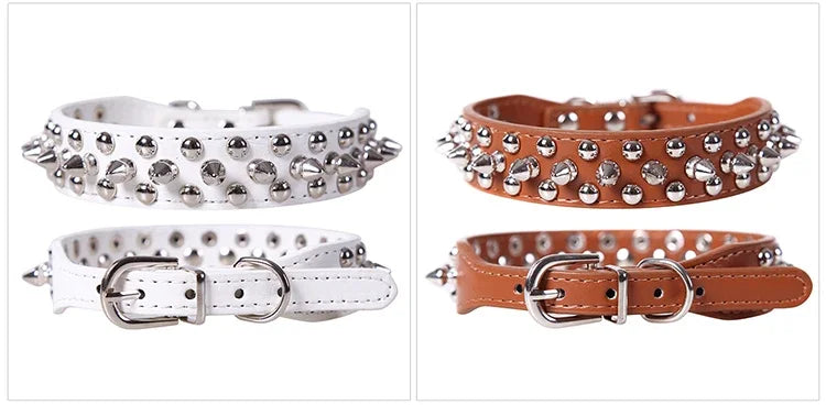 Adjustable Spiked Dog Collar 🐶 PU Leather Punk Studded Pet Collar for Small Dogs & Cats
