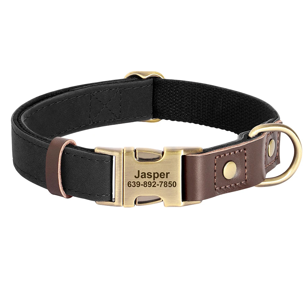 🐾 Customized Dog Collar | Durable PU Leather + Nylon | Engraved Pet ID Necklace 🐶 | Adjustable Metal Buckle for Small, Medium & Large Dogs (Pug, Pitbull, Chihuahua, Terrier) ✨