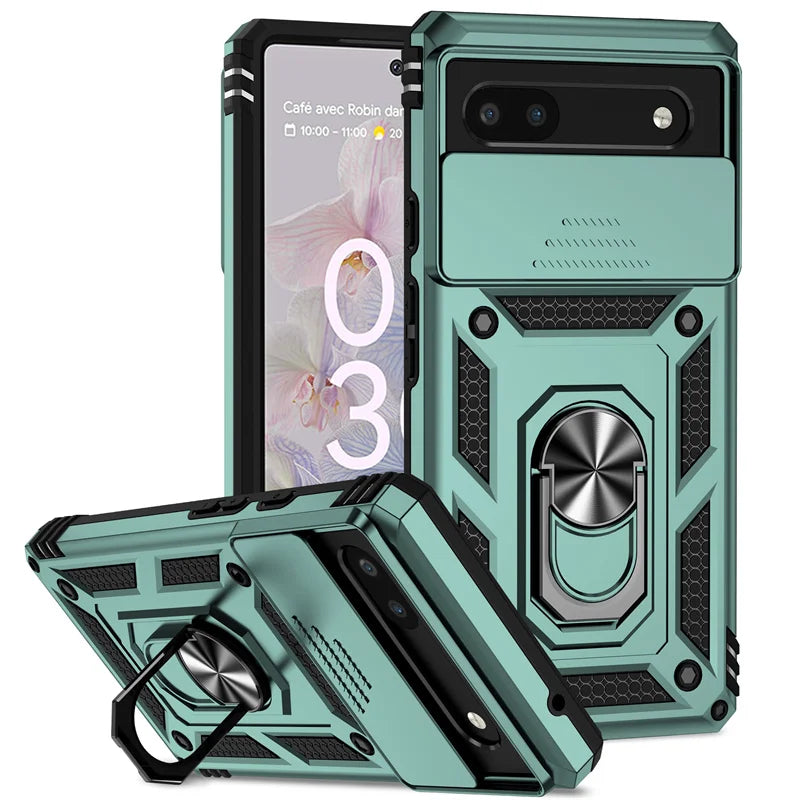 Slide Camera Armor Case with Magnetic Ring Holder for Google Pixel