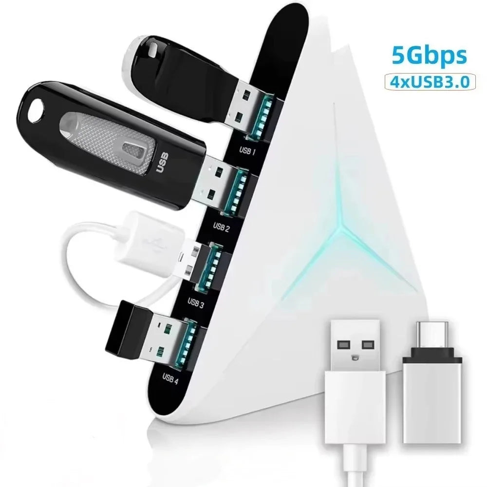 🔌💻 4-Port USB 3.0 Hub Docking Station – 5Gbps with LED & 39” Cable