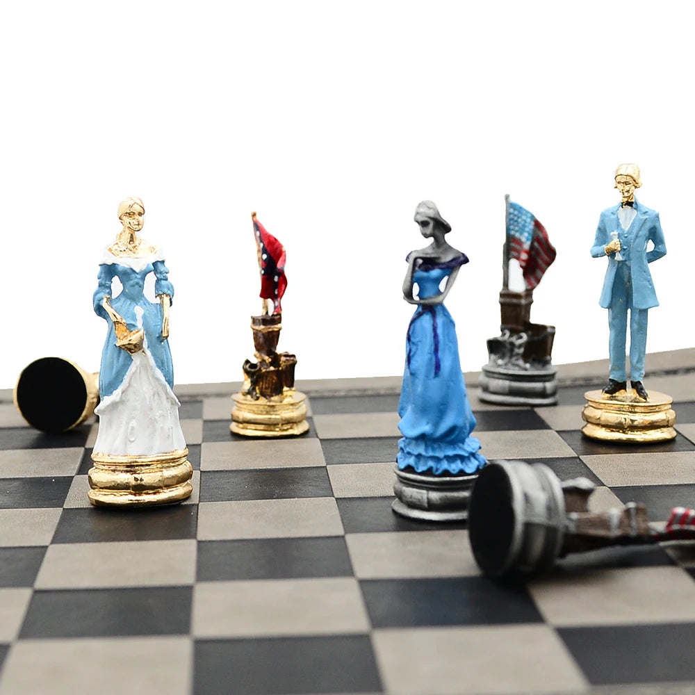Luxury War‑Themed Metal & Resin Chess Set ♟️ | Hand‑Painted Knights on Leather Board | 32‑Piece Strategy Gift Set 🎁