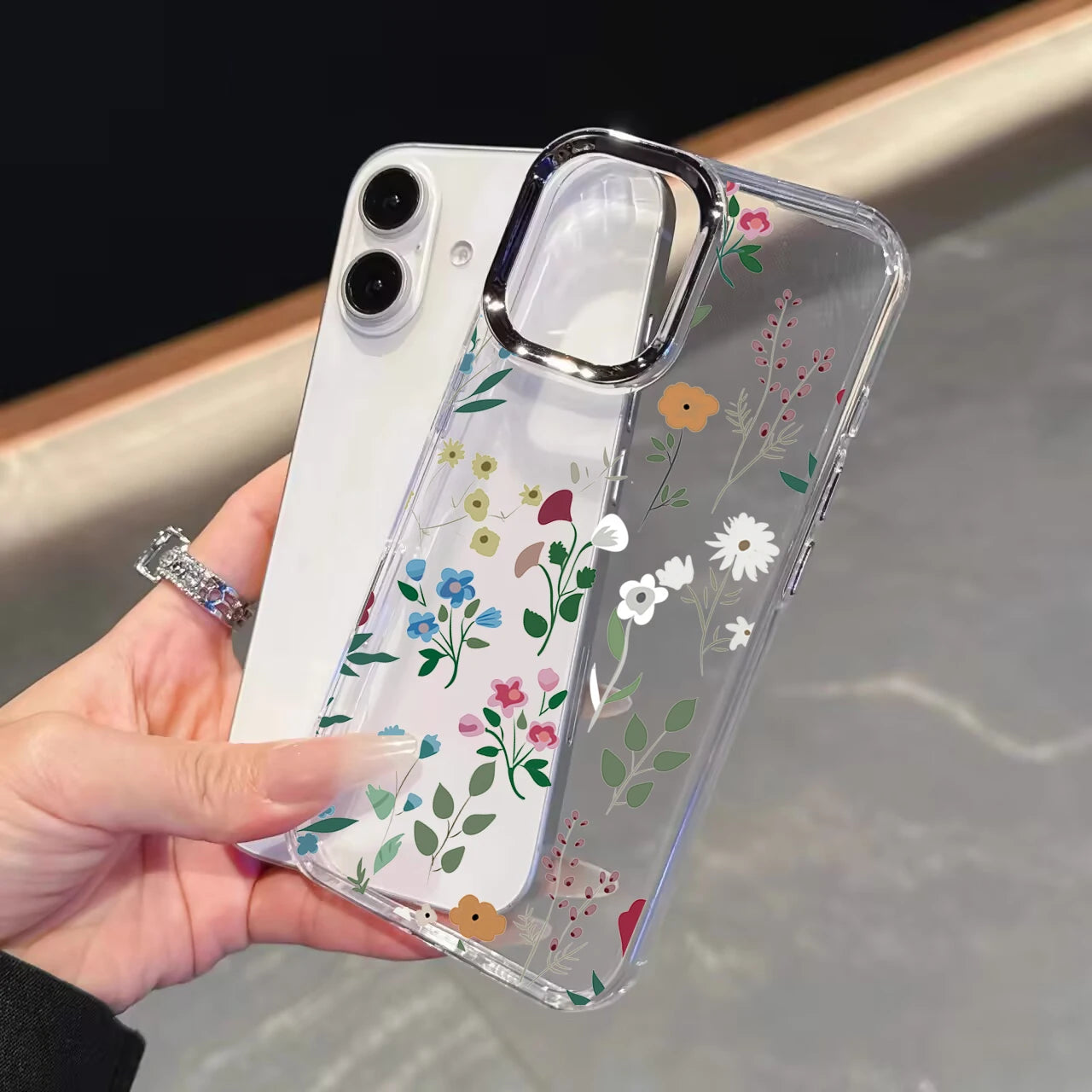 Daisy Floral Clear Phone Case with Metal Lens Frame for Google Pixel
