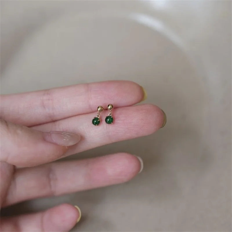 ✨💚 925 Sterling Silver 14K Gold Plated Vintage Green Bead Pendant Earrings 💎 | Elegant Party & Wedding Silver Earrings for Women 👰