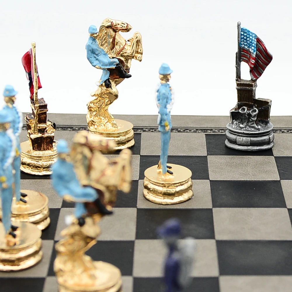 Luxury War‑Themed Metal & Resin Chess Set ♟️ | Hand‑Painted Knights on Leather Board | 32‑Piece Strategy Gift Set 🎁