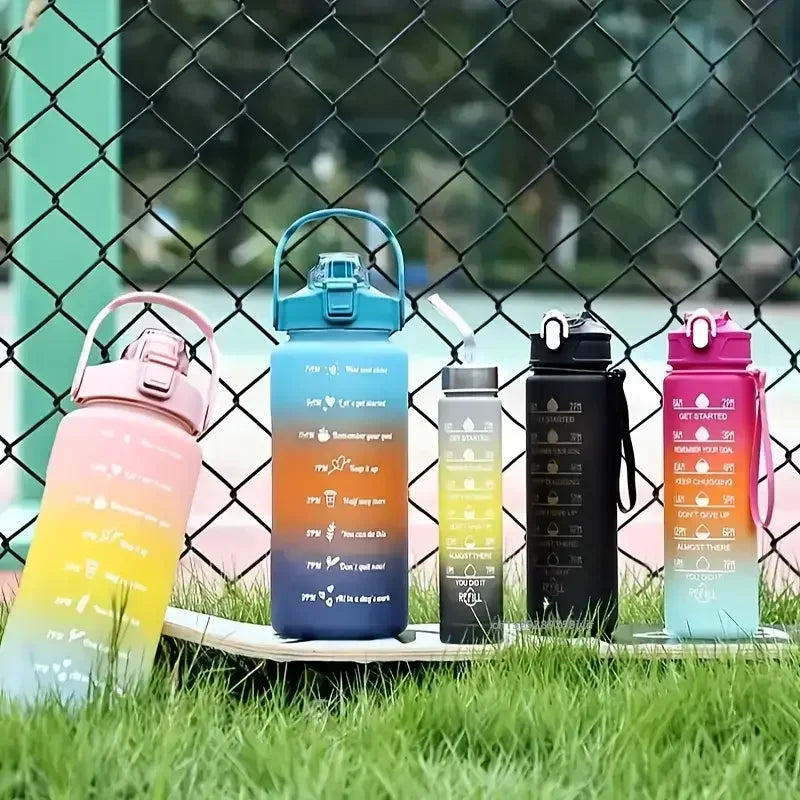 3PCS Gradient Sports Water Bottle Set (300ML / 900ML / 2L) – Leakproof Straw Fitness Bottle 💧✨