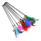🐱🎣 Cat Interactive Feather Wand Toy Set (5PCS) – Colorful Chicken Feather Teaser with Bell | Portable Cat Stick Toys