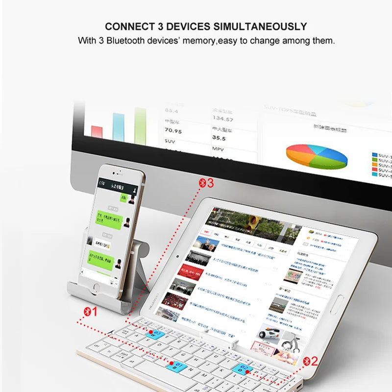 ⌨️📱 BOW Mini Folding Bluetooth Keyboard – 3 Device Support with Stand
