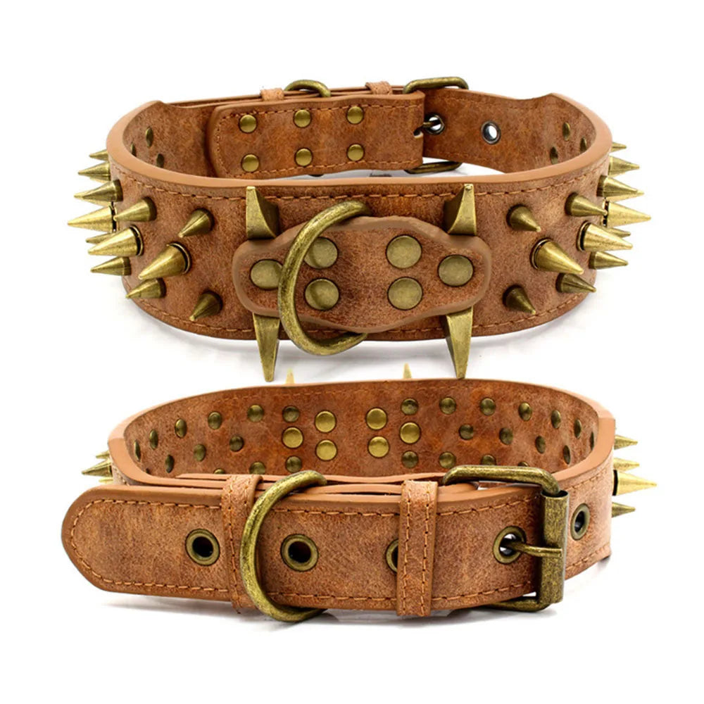 🐕🛡️ Heavy Duty Wide Dog Collar – Comfortable Spiked Leather Collar for Extra Large Dogs & Shepherds