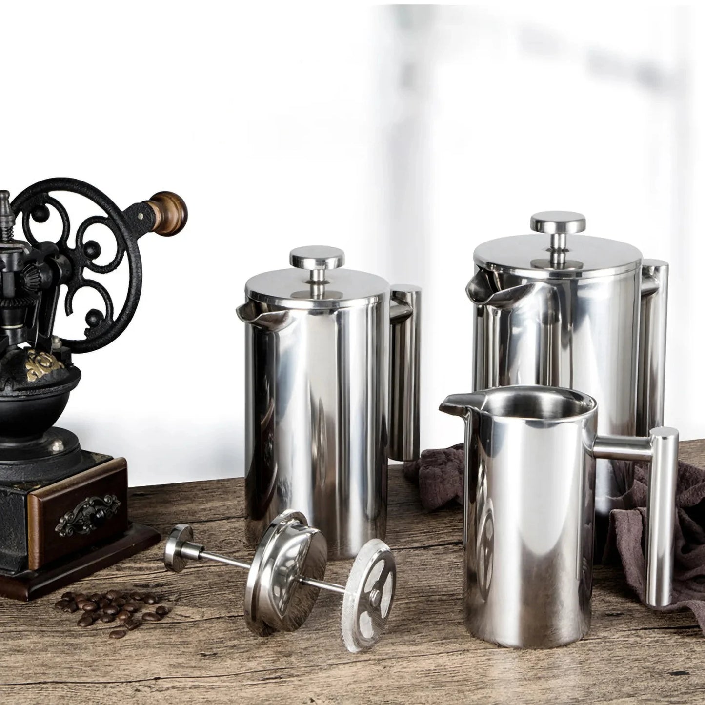 ☕✨ Stainless Steel French Press Coffee Maker | Double-Walled Insulated Coffee Pot 🫖 | 350ml / 800ml / 1000ml Coffee Brewer
