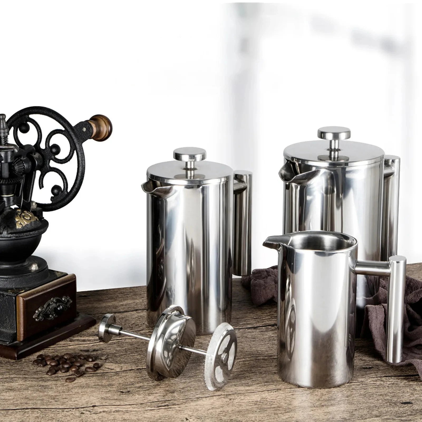 ☕✨ Stainless Steel French Press Coffee Maker | Double-Walled Insulated Coffee Pot 🫖 | 350ml / 800ml / 1000ml Coffee Brewer