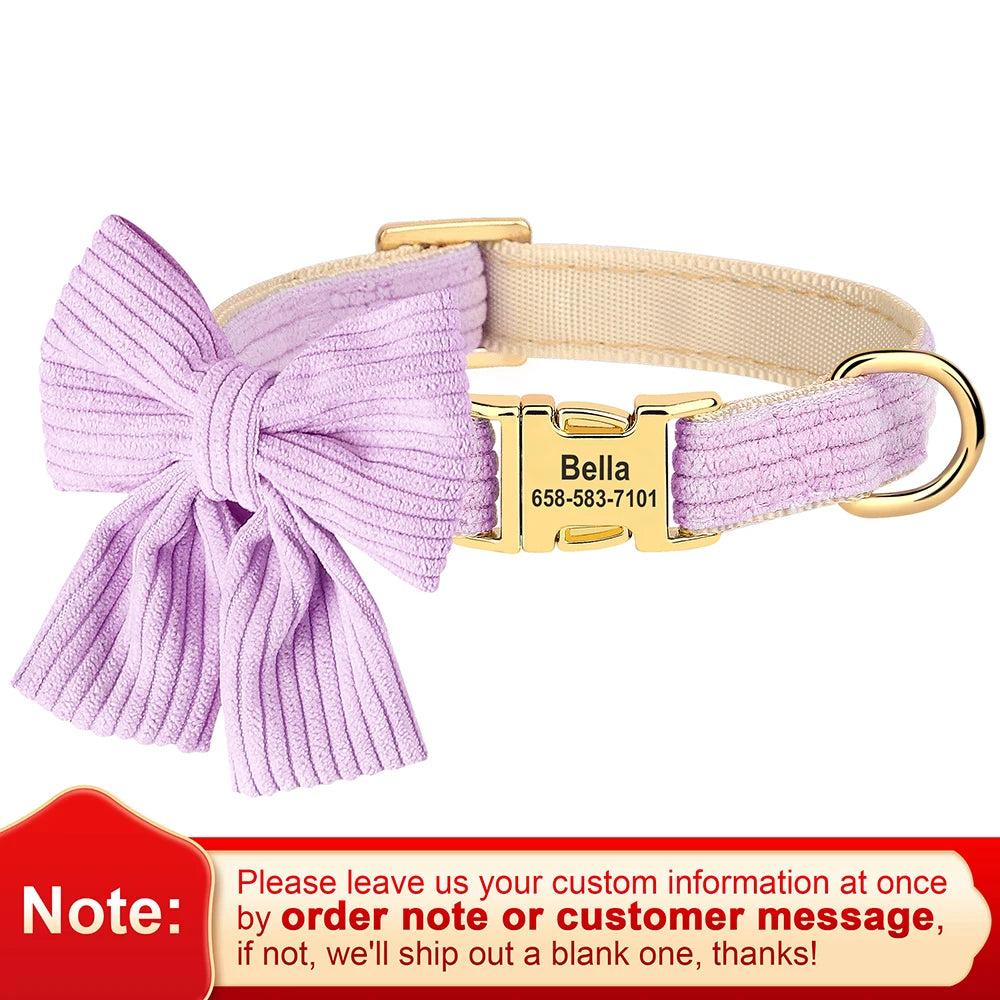 🎀🐾 Personalized Dog Collar with Bowtie – Custom Engraved ID