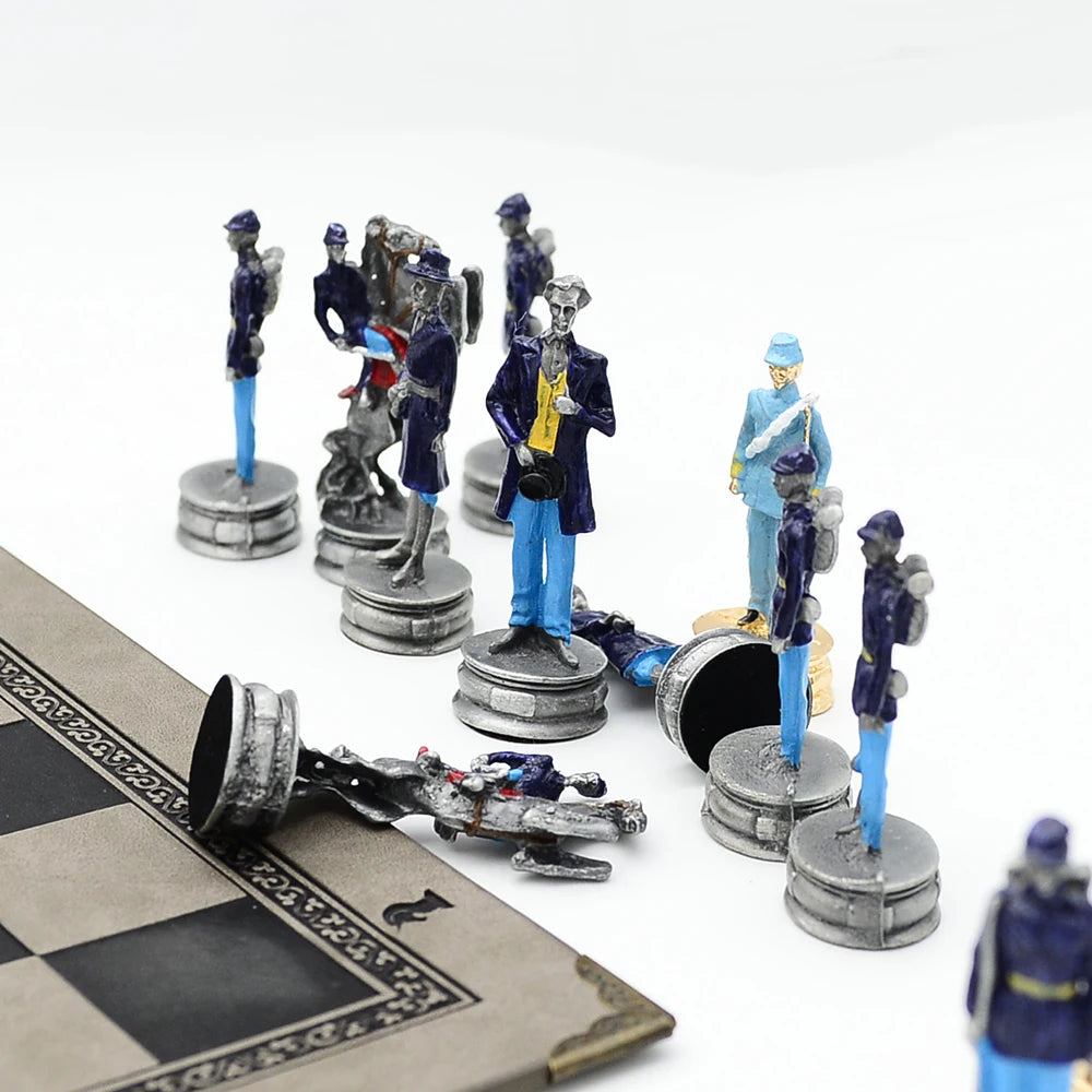 Luxury War‑Themed Metal & Resin Chess Set ♟️ | Hand‑Painted Knights on Leather Board | 32‑Piece Strategy Gift Set 🎁