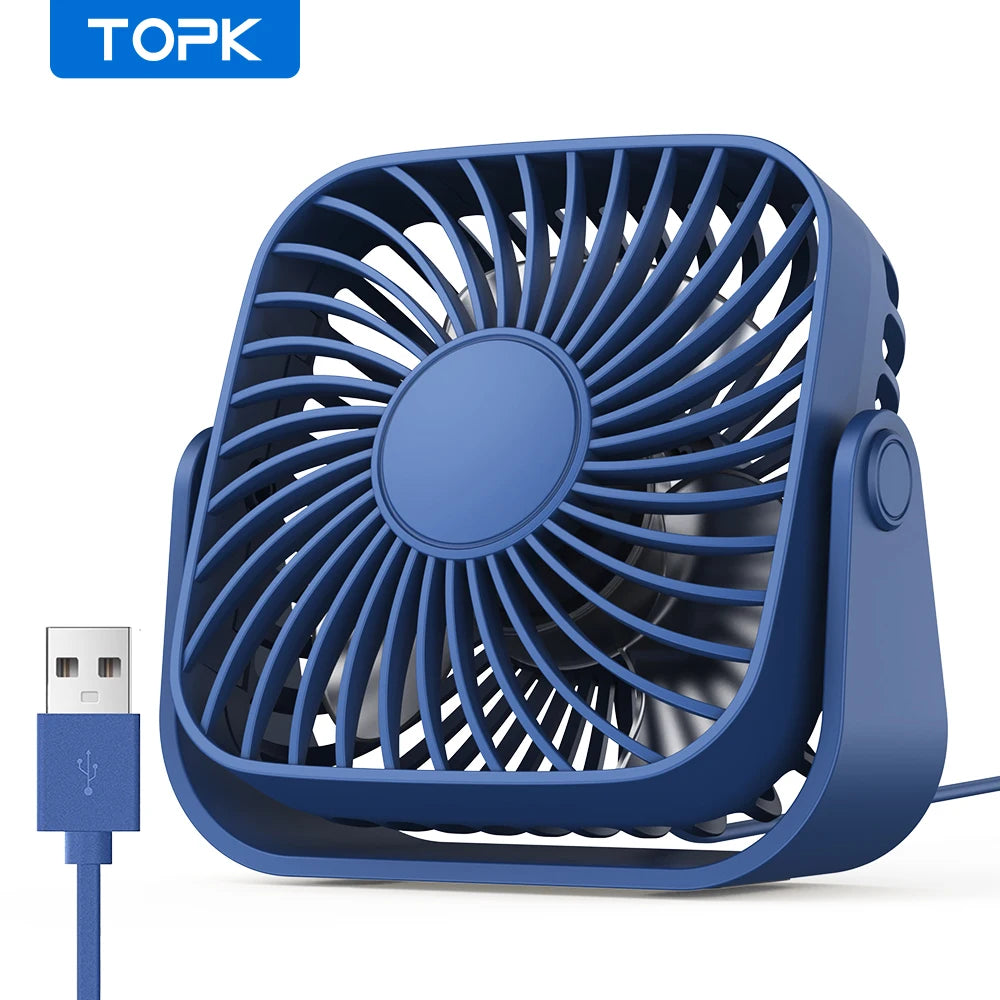 🌬️🏕️ TOPK 4-Inch USB Mini Portable Fan – 3 Speeds 360° Adjustable