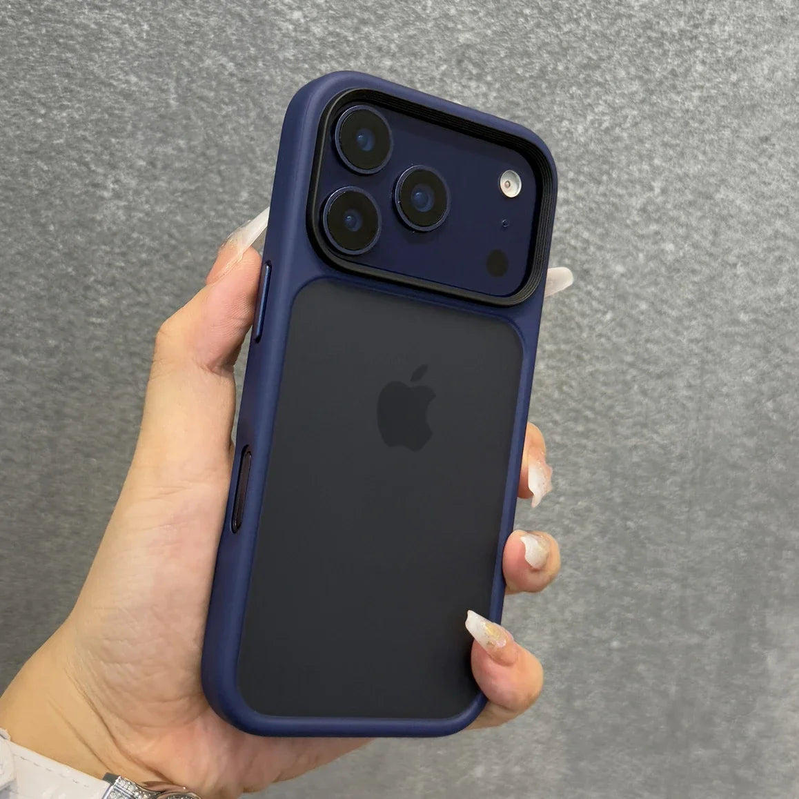 Luxury Orange Matte Transparent Case with Metal Buttons for iPhone 17 Pro Max