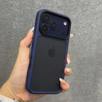 Luxury Orange Matte Transparent Case with Metal Buttons for iPhone 17 Pro Max