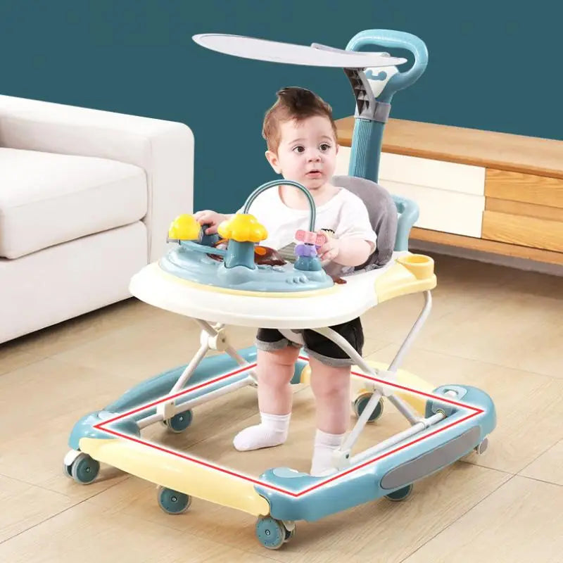 Baby Multi-Functional Comfortable Walker With Awning Anti-Rollover Baby Walker Can Sit, Adjust And Shake The Walker