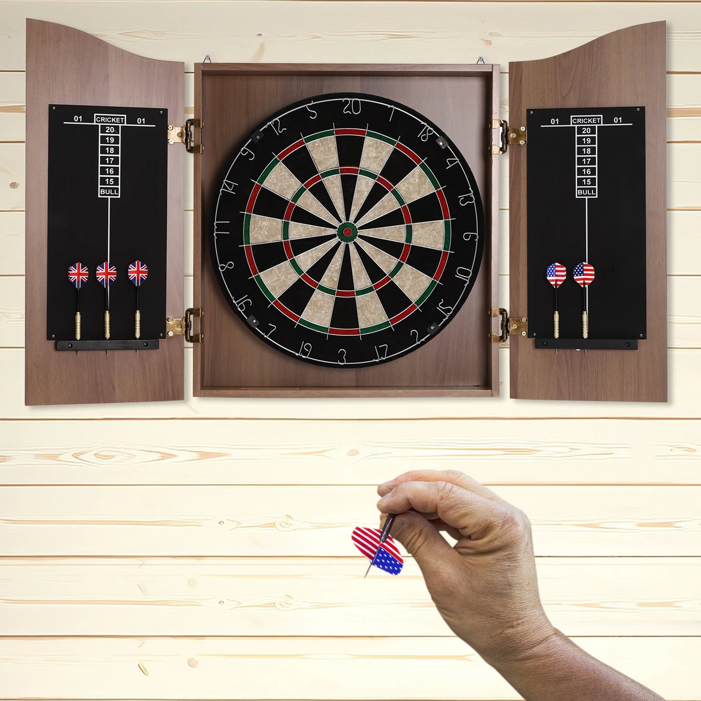 🎯 Wall‑Mounted MDF Dartboard Cabinet Set for Adults | Premium Sisal Dart Board with Scoreboards, Storage & Modern Brown Cabinet | Home, Bedroom, Bar Game Room Decor ⭐