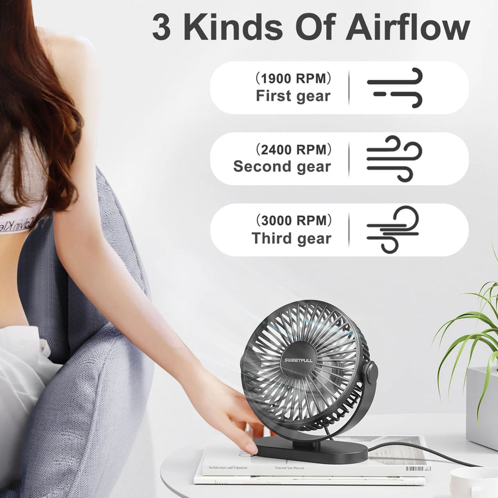 🌬️💻 Portable USB Electric Fan – 3 Speed Silent Mini Cooler