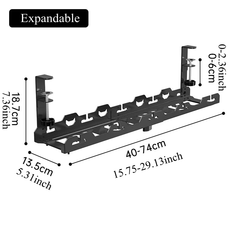 🔌🗂️ Telescopic Under Desk Cable Management Tray – No Drill Metal Rack