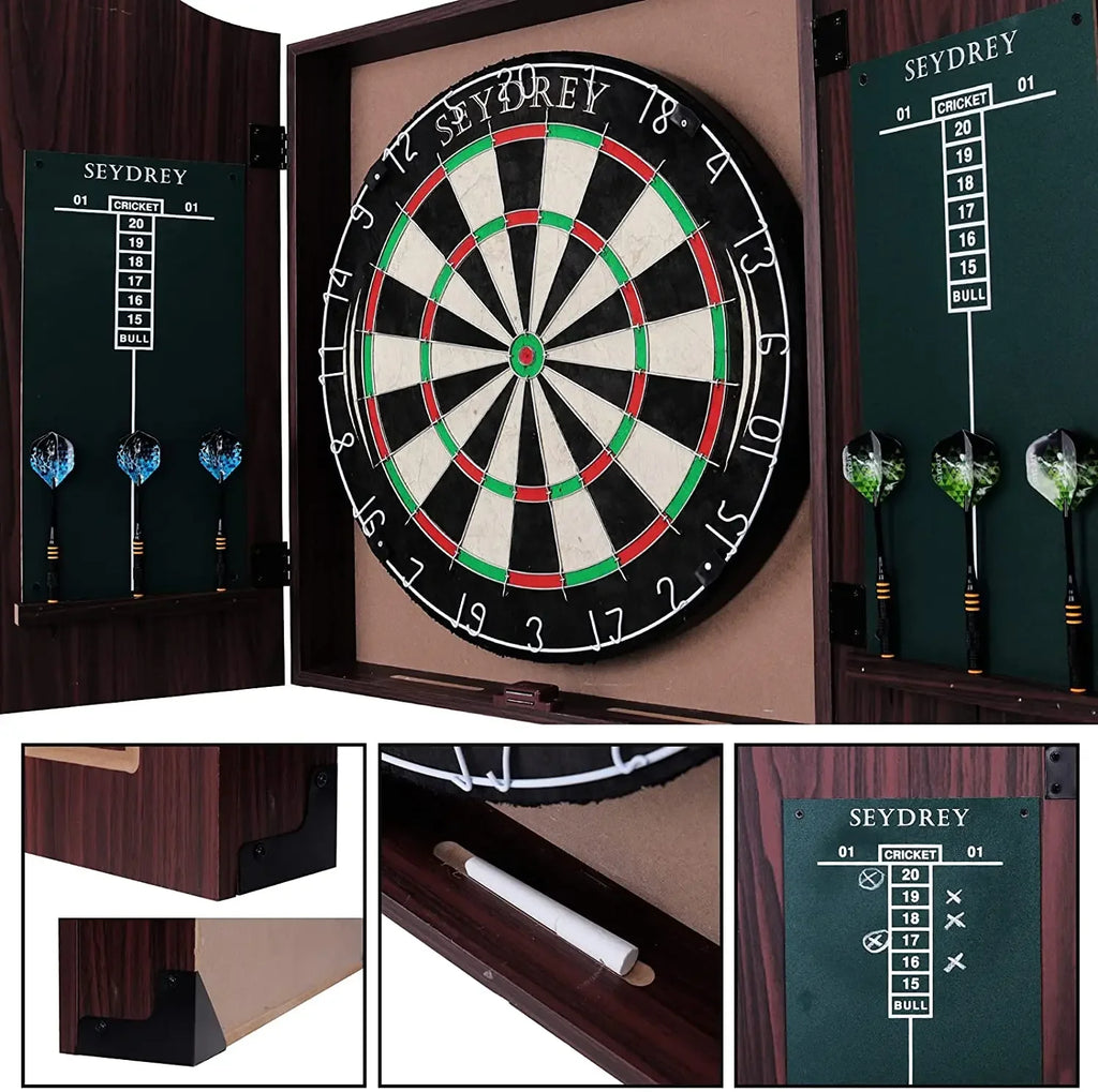 🏆 Professional Sisal Dartboard 🎯 with Cabinet & 6 Steel-Tip Darts | Self-Healing Fiber, 18" Official Size