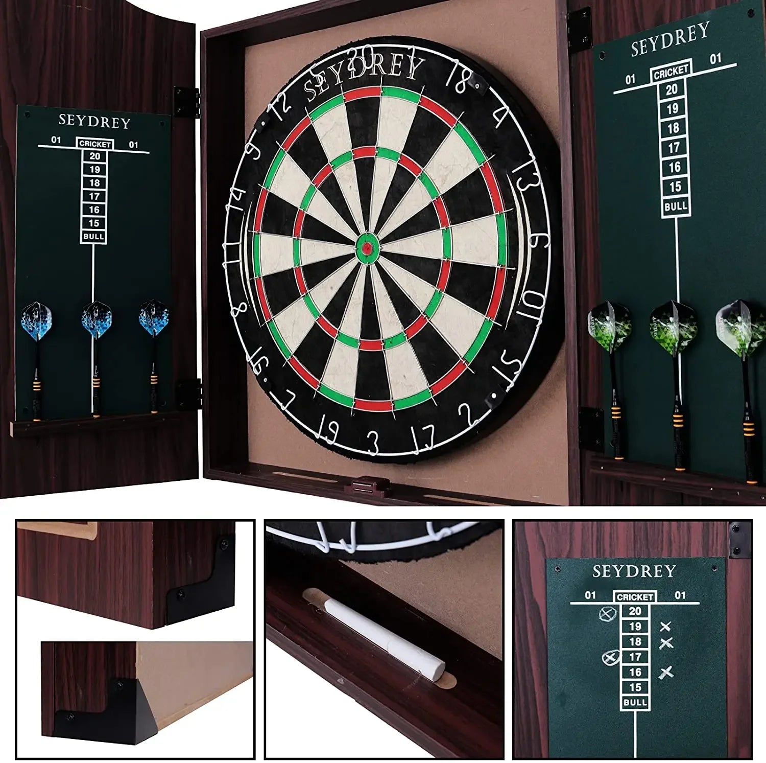 🏆 Professional Sisal Dartboard 🎯 with Cabinet & 6 Steel-Tip Darts | Self-Healing Fiber, 18" Official Size