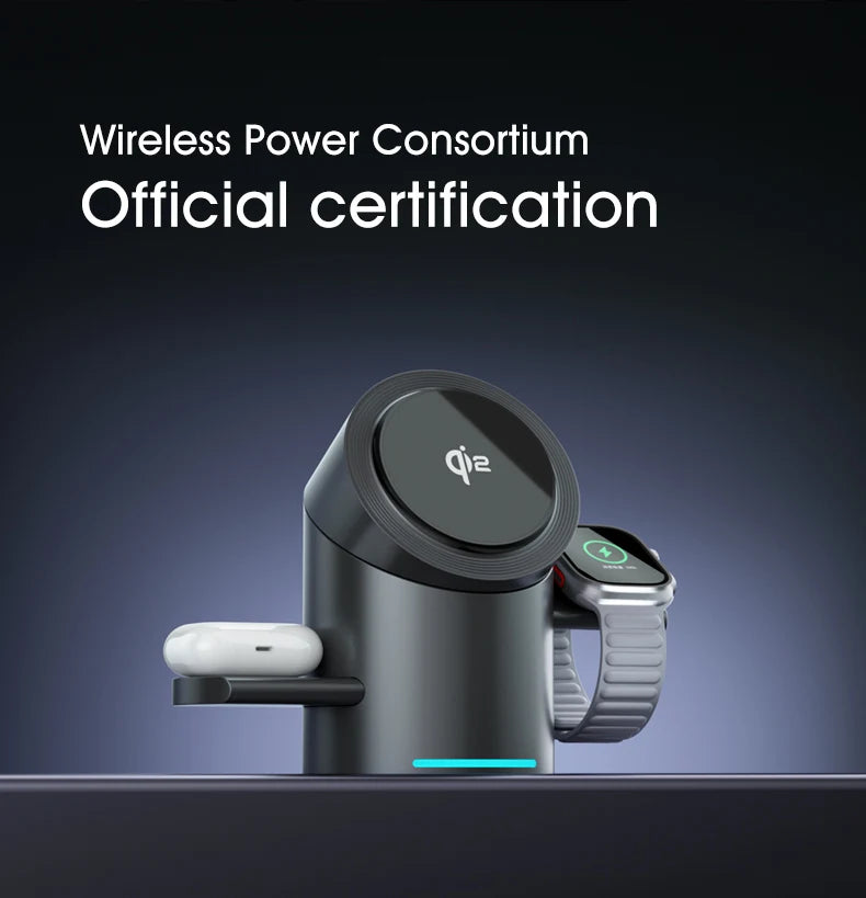 Qi2 3-in-1 Magnetic Wireless Charger – Touch Button Fast Charging Dock