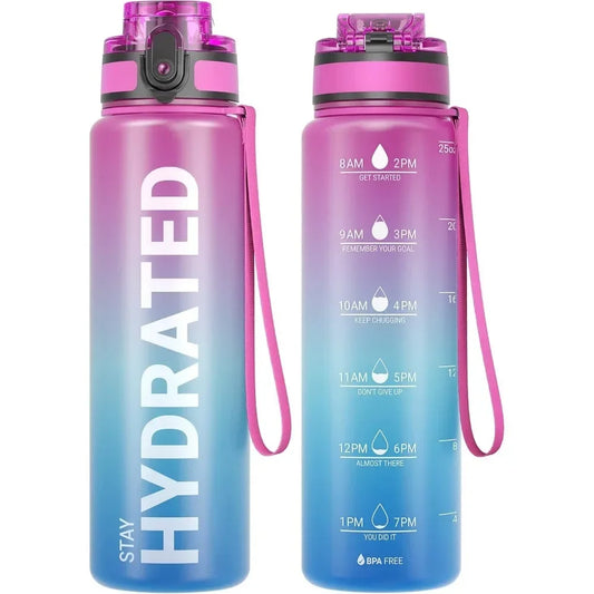 💧🔥 32oz Motivational Water Bottle – Leakproof Sport Travel Bottle