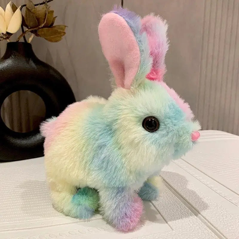 🐰🌈 Colorful Electric Rabbit Toy – Walking Plush Bunny with Flashing Ears | Interactive Gift for Girls & Kids