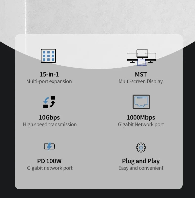 💻🔗 15-in-1 Type-C Docking Station – 4K@60Hz HDMI & DisplayPort Hub