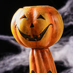 Retro Pumpkin Candlestick – Halloween Resin Décor