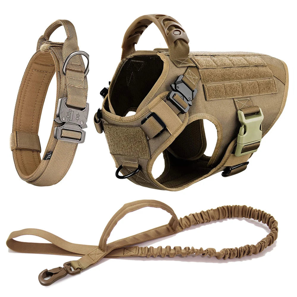 Tactical Large Dog Harness & Leash Set 🐕‍🦺 Military Training Vest with Collar for German Shepherd, Malinois & Medium-Large Dogs