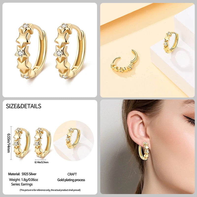 🌙⭐🐝 925 Sterling Silver Star Moon Bee Pendant Earrings ✨ | Gold-Tone Sparkling Zircon Luxury Earrings for Women 💎 | Wedding & Engagement Jewelry Gift 👰