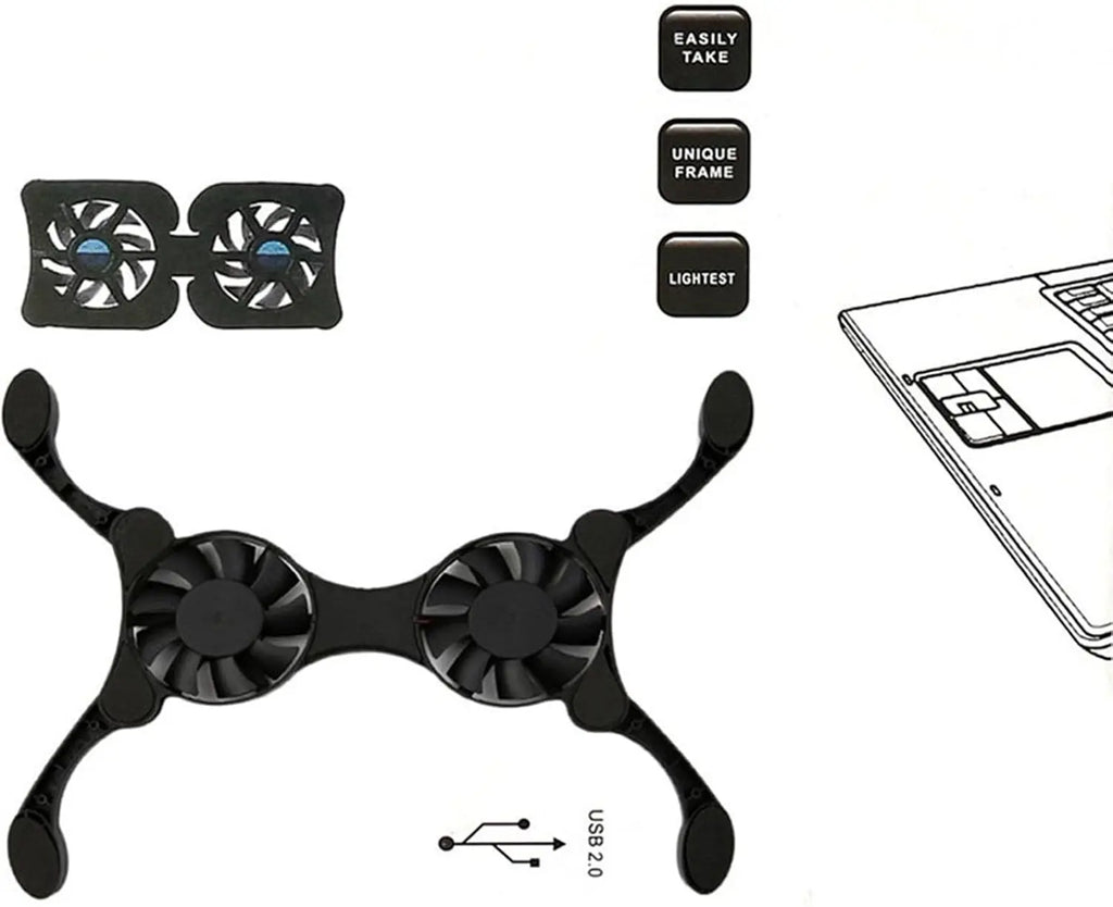 ❄️💻 Ultra Slim Laptop Cooling Pad – Low Noise Portable Cooler (7–15”)