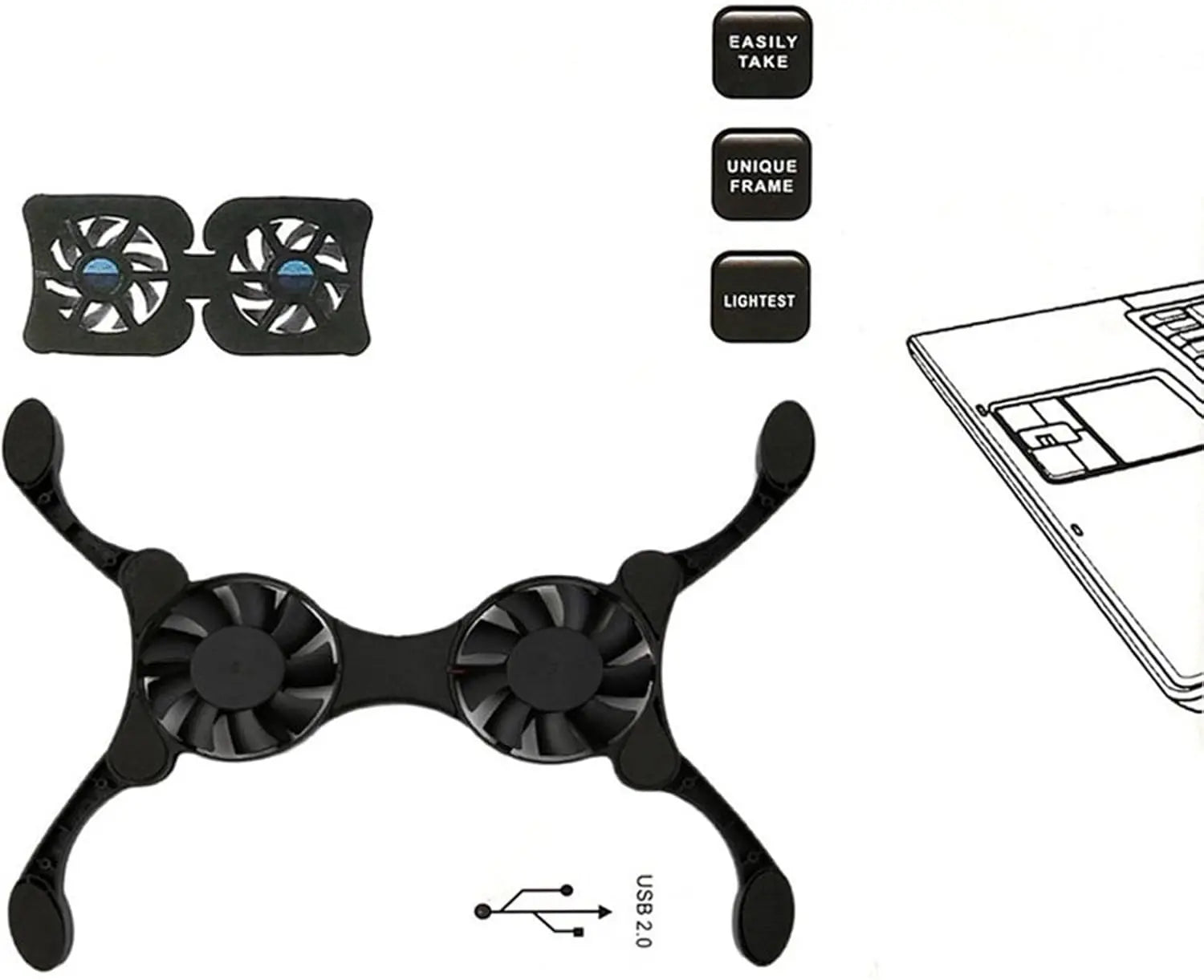 ❄️💻 Ultra Slim Laptop Cooling Pad – Low Noise Portable Cooler (7–15”)